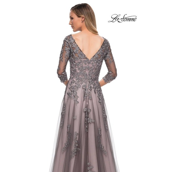 LA FEMME Lace & Tulle Embroidered A-Line Gown Size 4 NWT - Picture 5 of 9